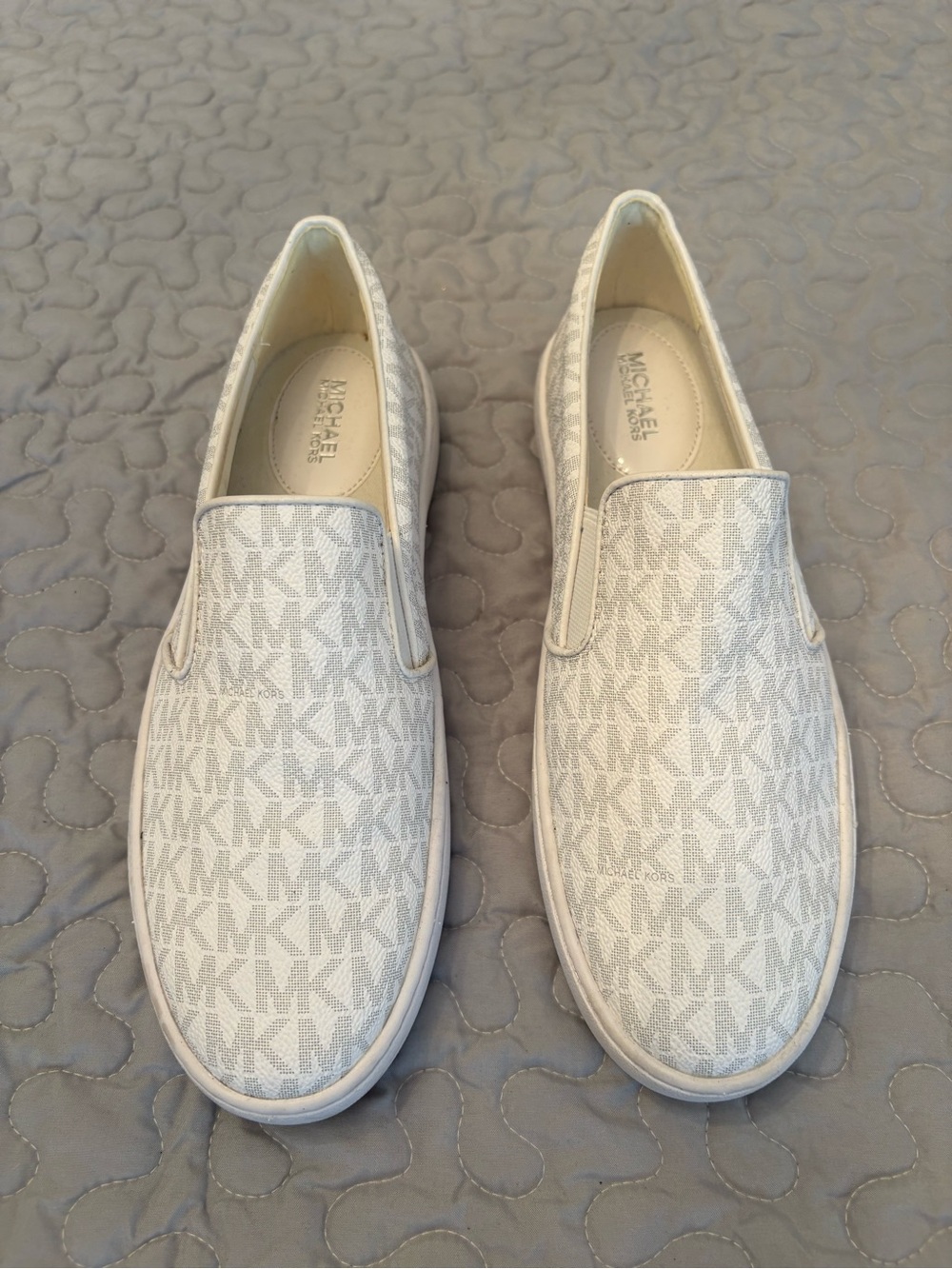 Michael Kors Slip-On Logo Sneakers in White and Cream